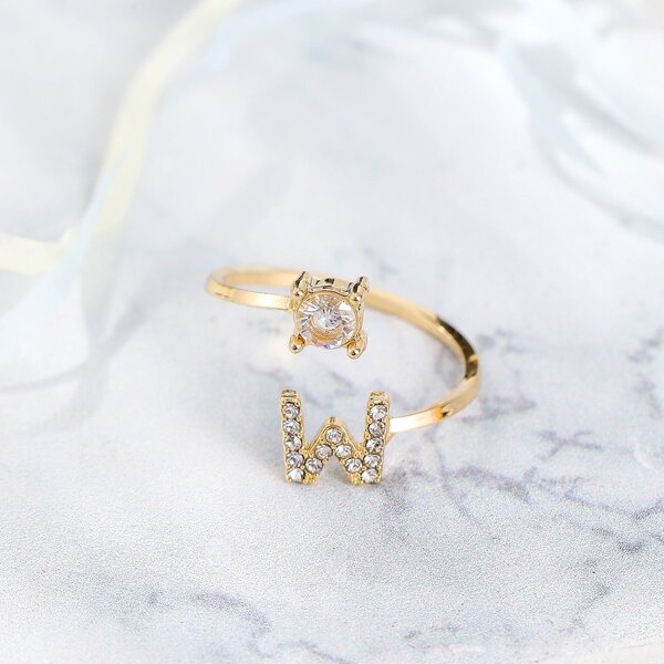 

Rhinestone Letter Cuff Ring, Gold
