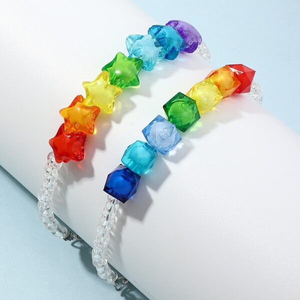 

2pcs Toddler Girls Star Beaded Bracelet, Multicolor
