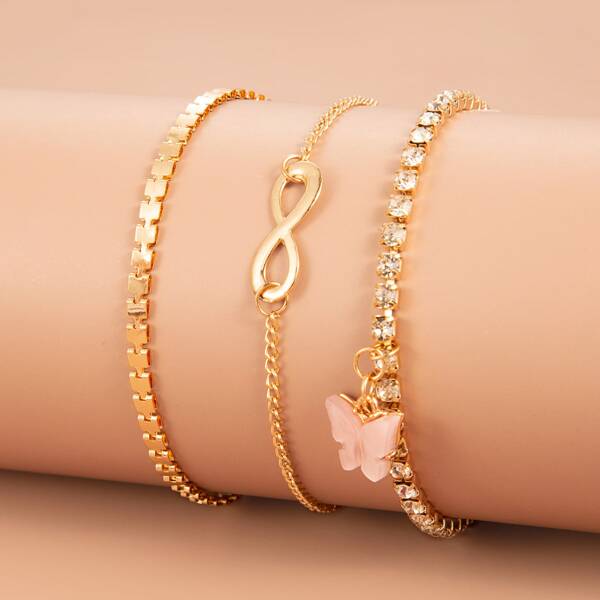 

3pcs Butterfly Charm Bracelet, Gold