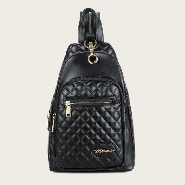 

Zip Front Quilted Sling Bag, Black
