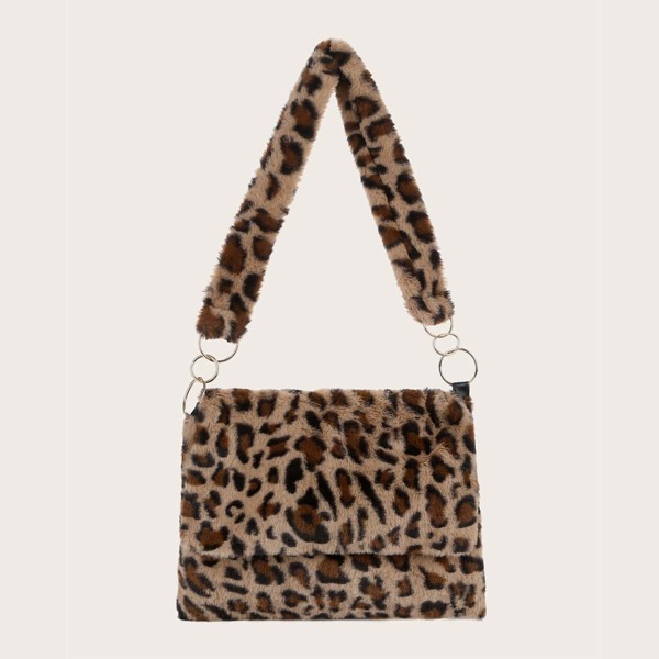 

Leopard Pattern Fluffy Shoulder Bag, Brown