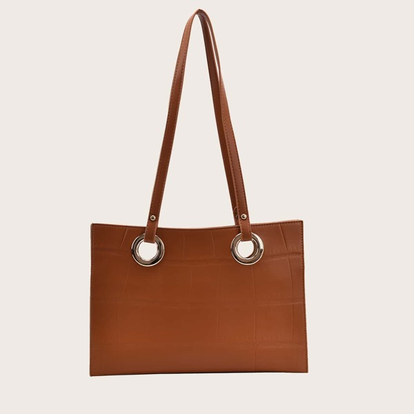 

Croc Embossed Shoulder Tote Bag, Brown
