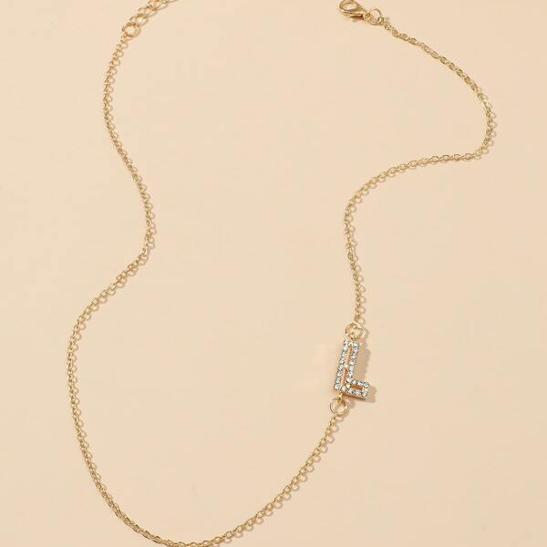

Rhinestone Letter Charm Necklace, Gold
