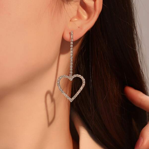 

Rhinestone Heart Earrings, Gold