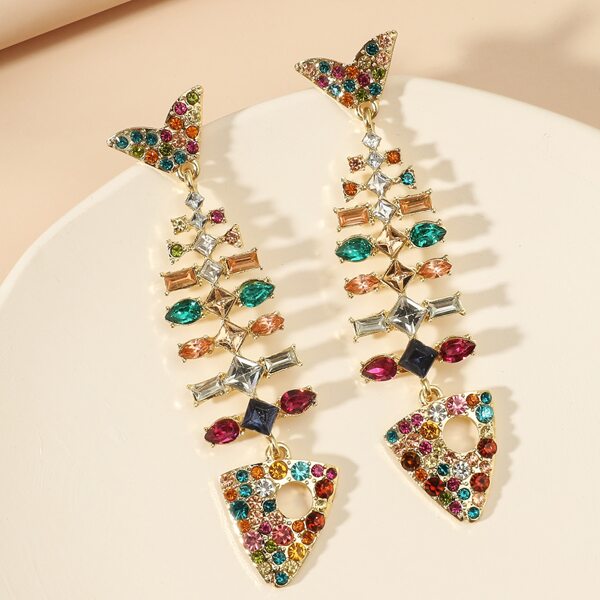 

Rhinestone Fish Bone Drop Earrings, Multicolor