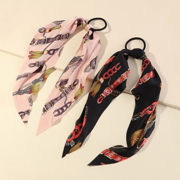 

2pcs Belt Pattern Hair Tie, Multicolor