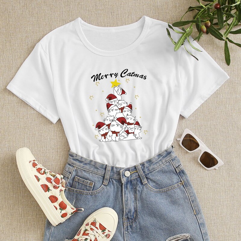 

Christmas Letter Cat Graphic Tee, White