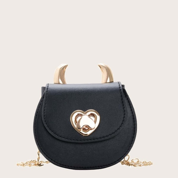 

Mini Girls Minimalist Turn-lock Saddle Bag, Black