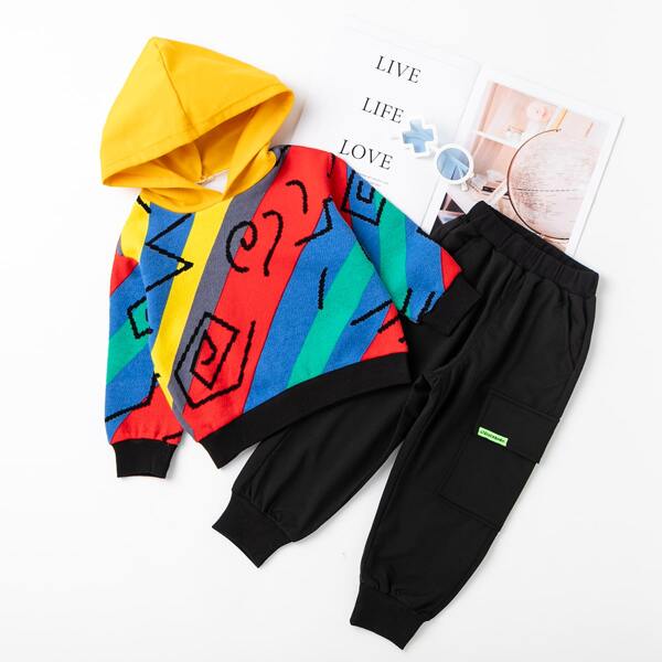

Toddler Boys Colorblock Geo Print Hoodie & Cargo Pants Set, Multicolor