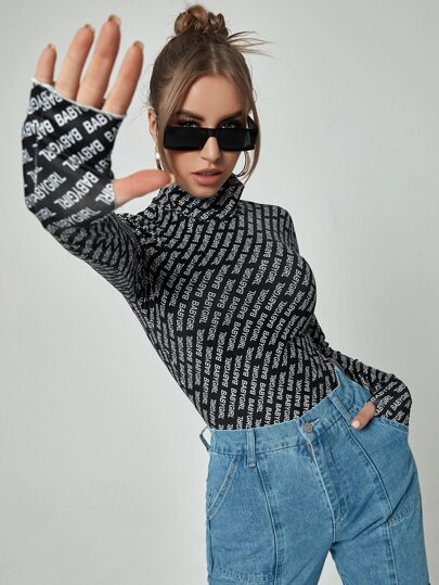 تي شيرت بطباعة حرفية على جميع الأجزاء مع فتحات للإبهام، ملابس رمضان