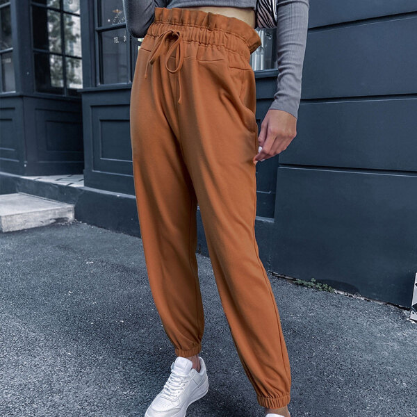 

Paper Bag Drawstring Waist Sweatpants, Brown