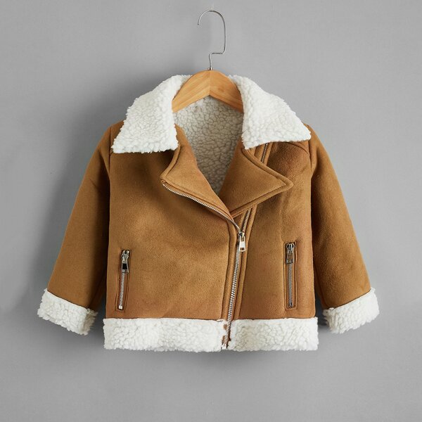 

Toddler Girls Sherpa Lined Suede Moto Jacket, Brown