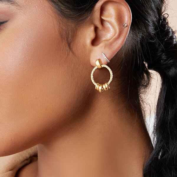 

Round Charm Drop Earrings, Gold