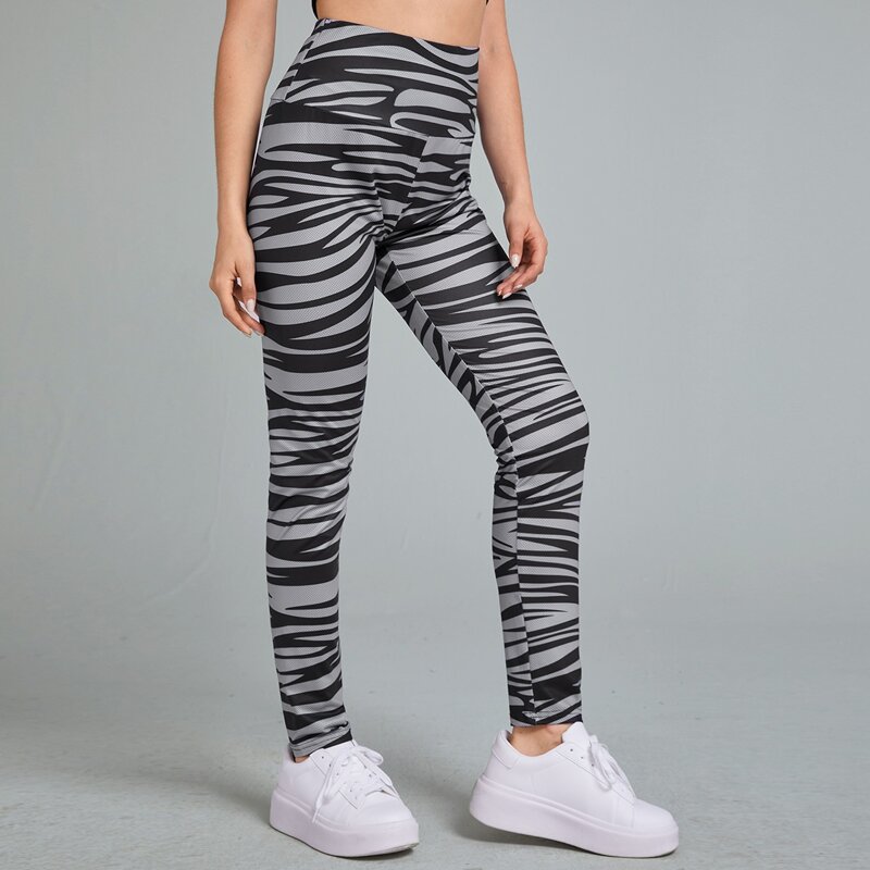 

High Waist Zebra Striped Leggings, Multicolor