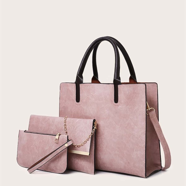 

3pcs Minimalist Tote Bag Set, Pink