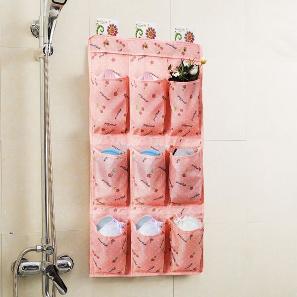 

1pc Wall Hanging Storage Bag With 2pcs Hook, Pink