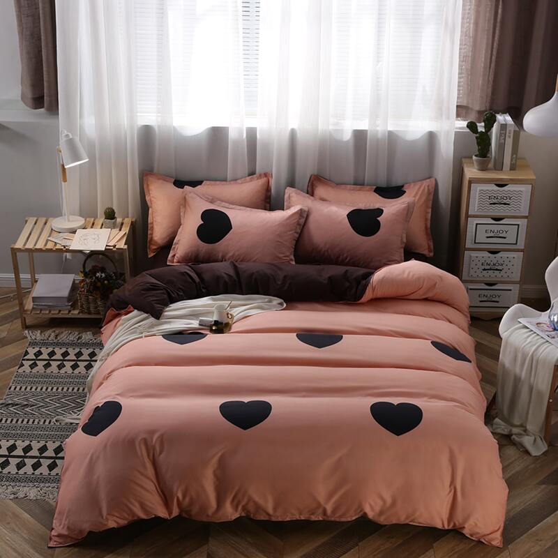 

Heart Print Bedding Set Without Filler, Coral pink