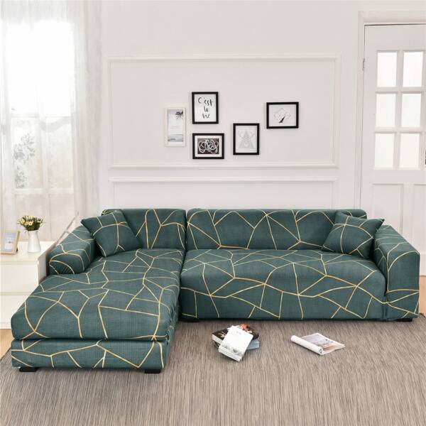 

Geometric Pattern Stretchy Sofa Cover & 1pc Cushion Cover, Green
