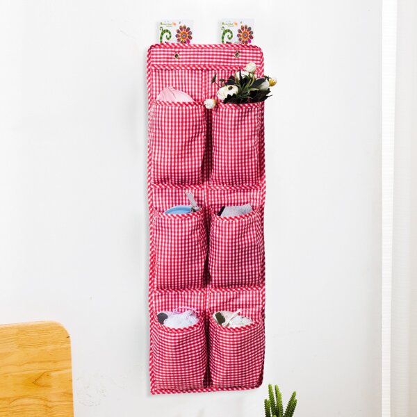 

1pc Gingham Pattern Storage Bag With 2hooks, Red