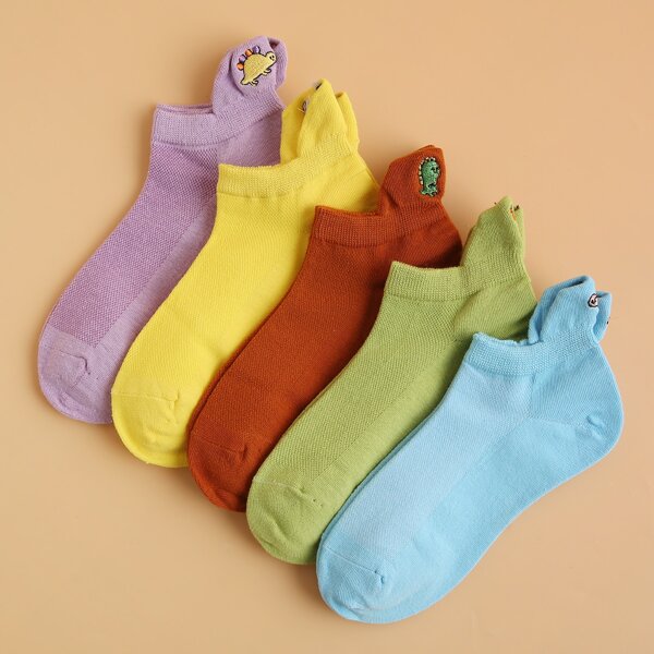 

5pairs Cartoon Embroidery Ankle Socks, Multicolor