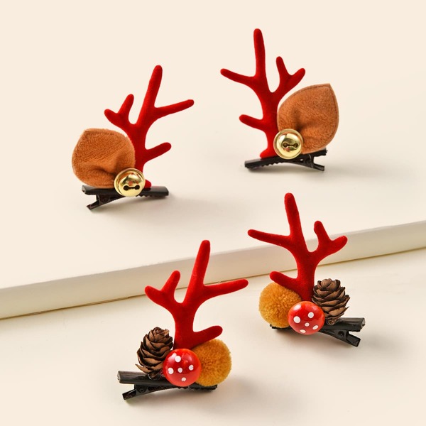 

4pcs Toddler Girls Christmas Antler Hair Clip, Multicolor