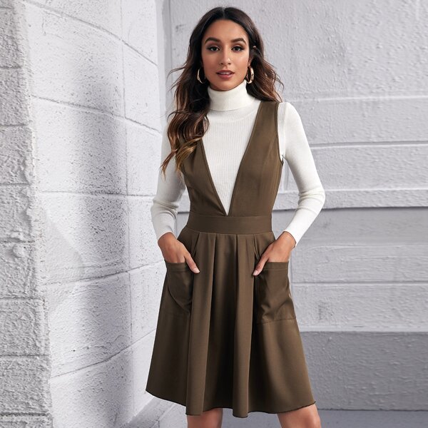 

Patch Pocket Overall Dress, Mocha brown