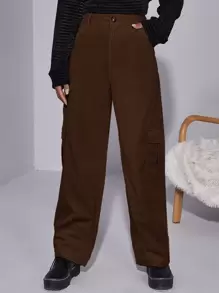 Flap pocket cord pants shein clearance
