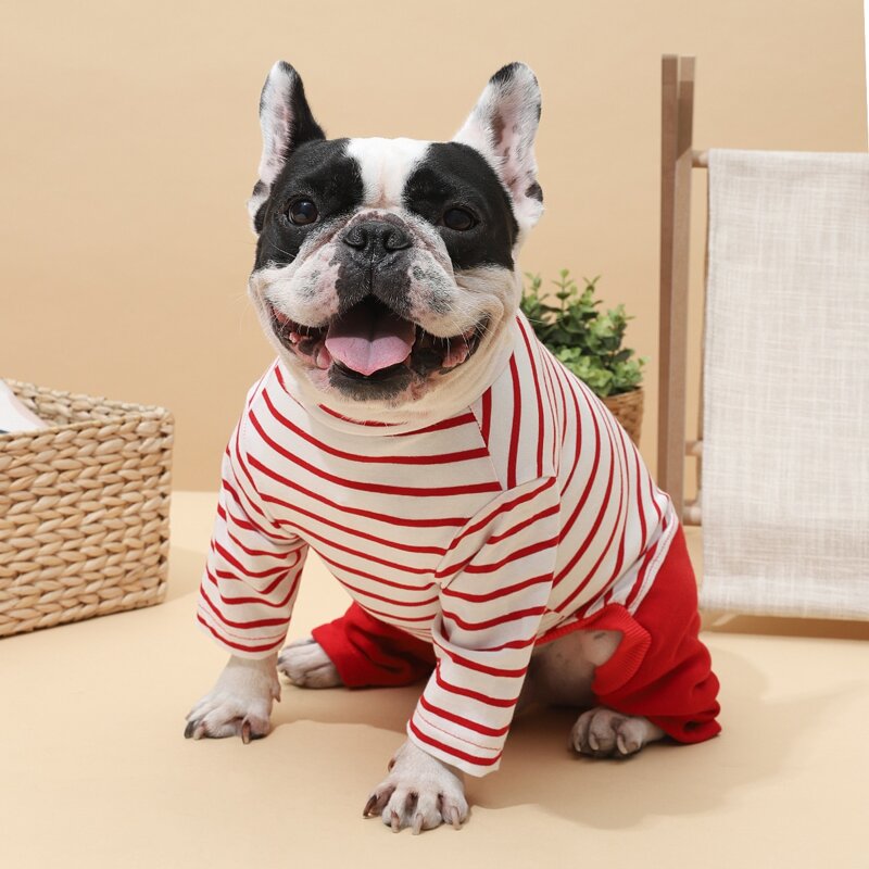 

Striped Dog Jumpsuit, Red and white