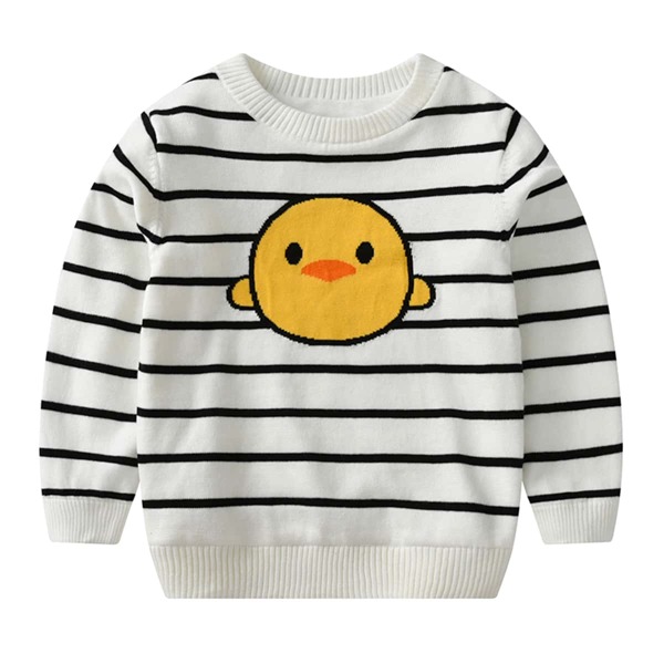 

Girls Cartoon & Striped Pattern Sweater, White