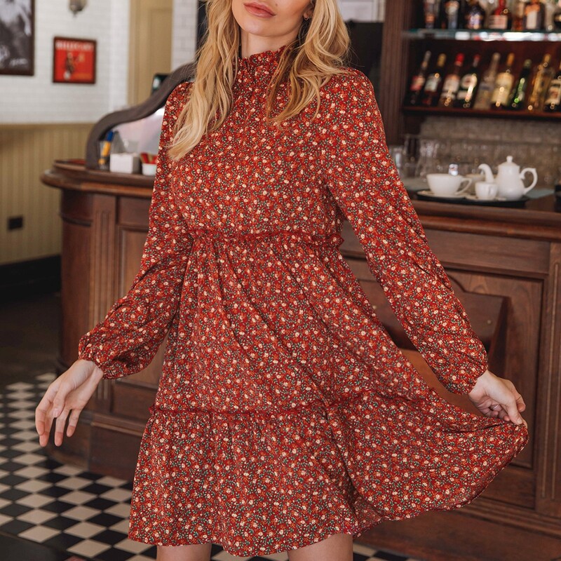 

Tie Back Lantern Sleeve Layered Frilled Ditsy Floral Dress, Multicolor