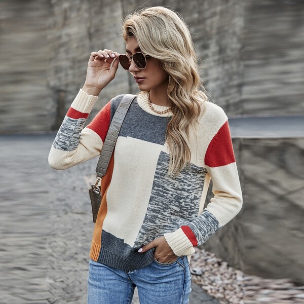

Colorblock Crew Neck Sweater, Multicolor