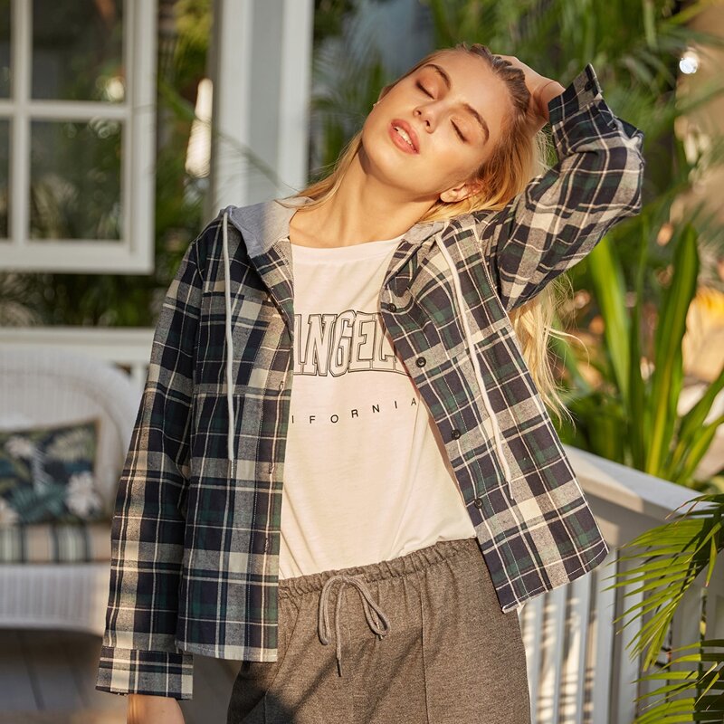 

Plaid Hooded Shirt, Multicolor