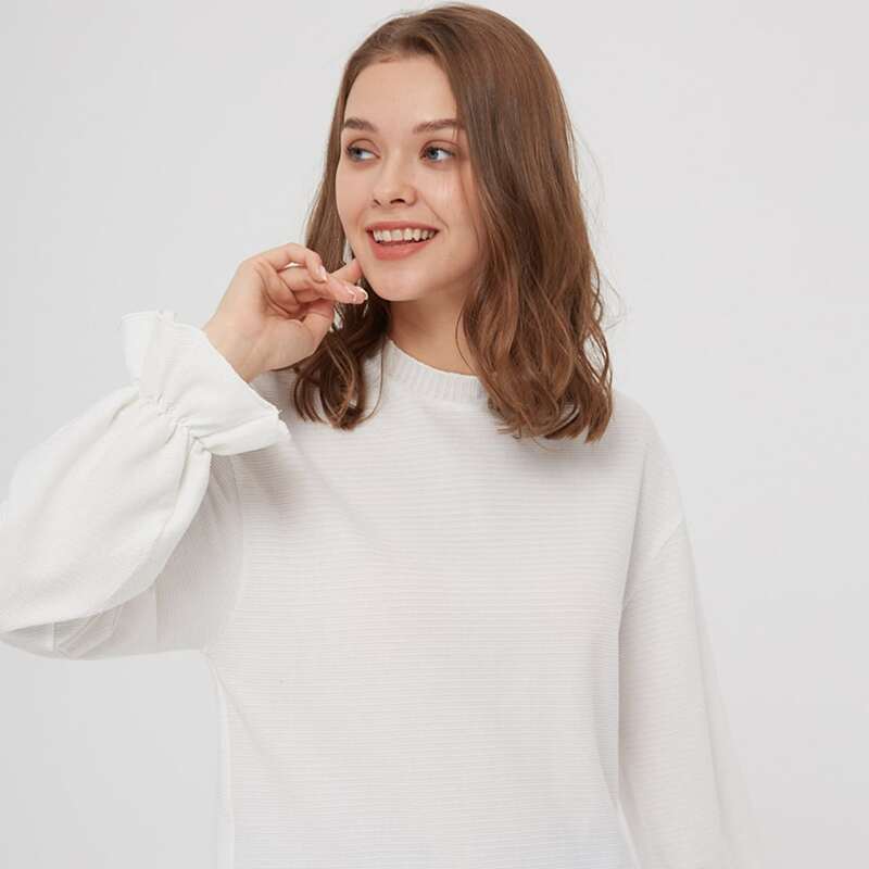 

Flounce Sleeve Solid Tee, White