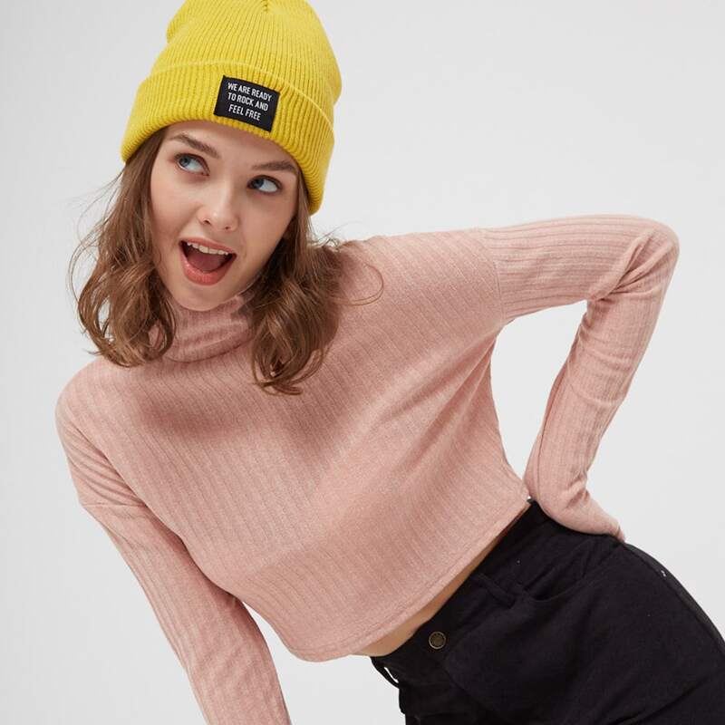 

High Neck Rib Tee, Dusty pink