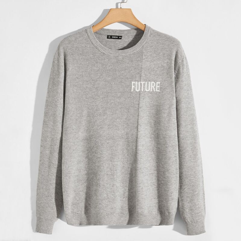 

Guys Letter Embroidered Sweater, Light grey