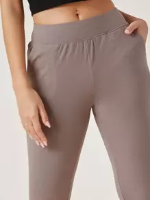 SHEIN BASICS Slant Pocket Solid Joggers - Mocha Brown - View 4