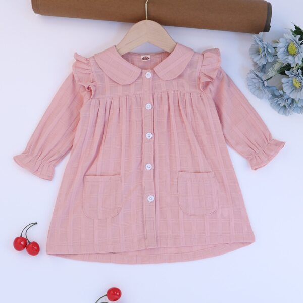 

Baby Girl Ruffle Trim Button Up Babydoll Dress, Dusty pink
