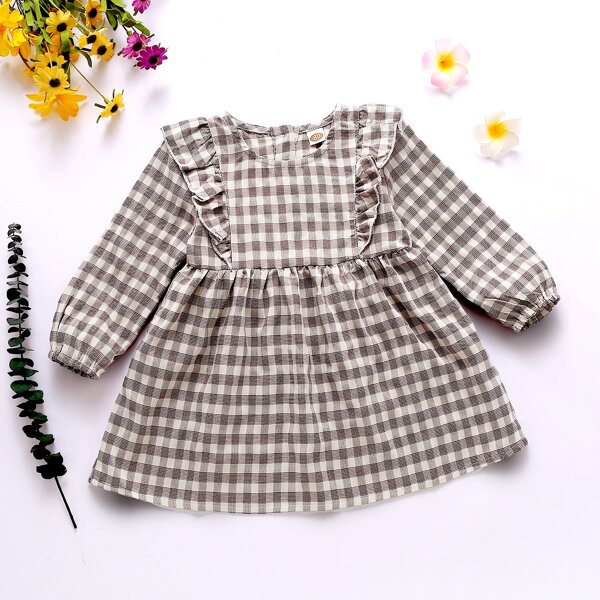 

Baby Girl Plaid Ruffle Trim Smock Dress, Multicolor