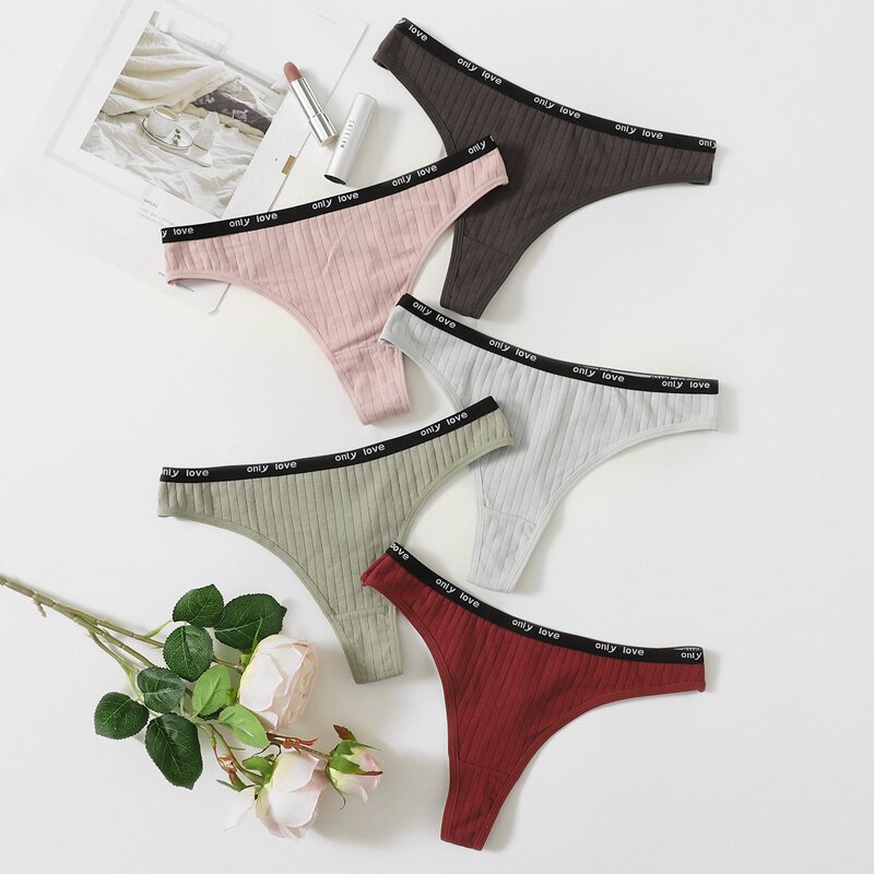 

5pack Rib Letter Tape Panty Set, Multicolor