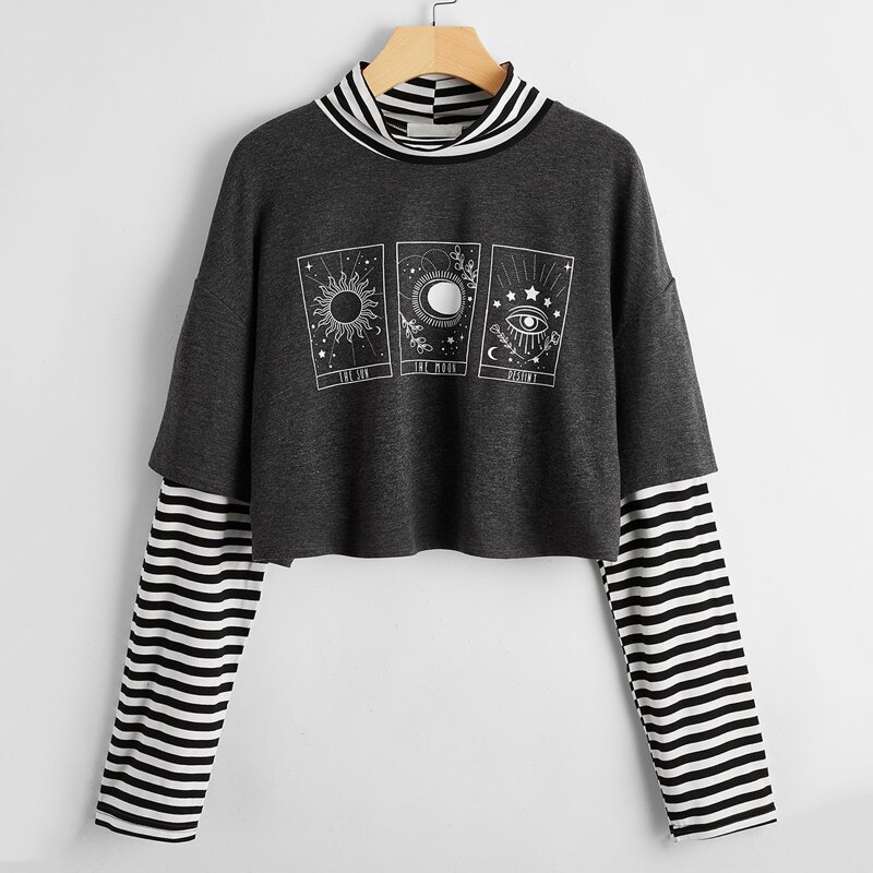 

Sun & Moon Graphic 2 In 1 Tee, Grey