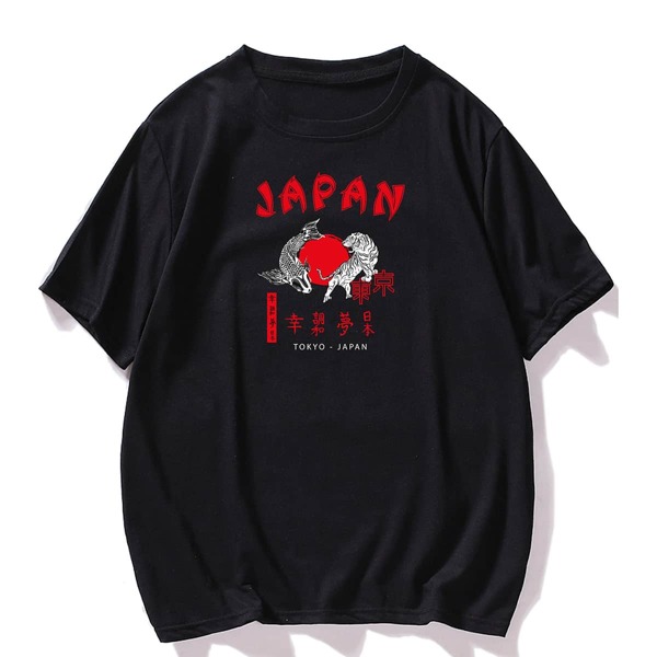 

Men Letter & Animal Print Tee, Black