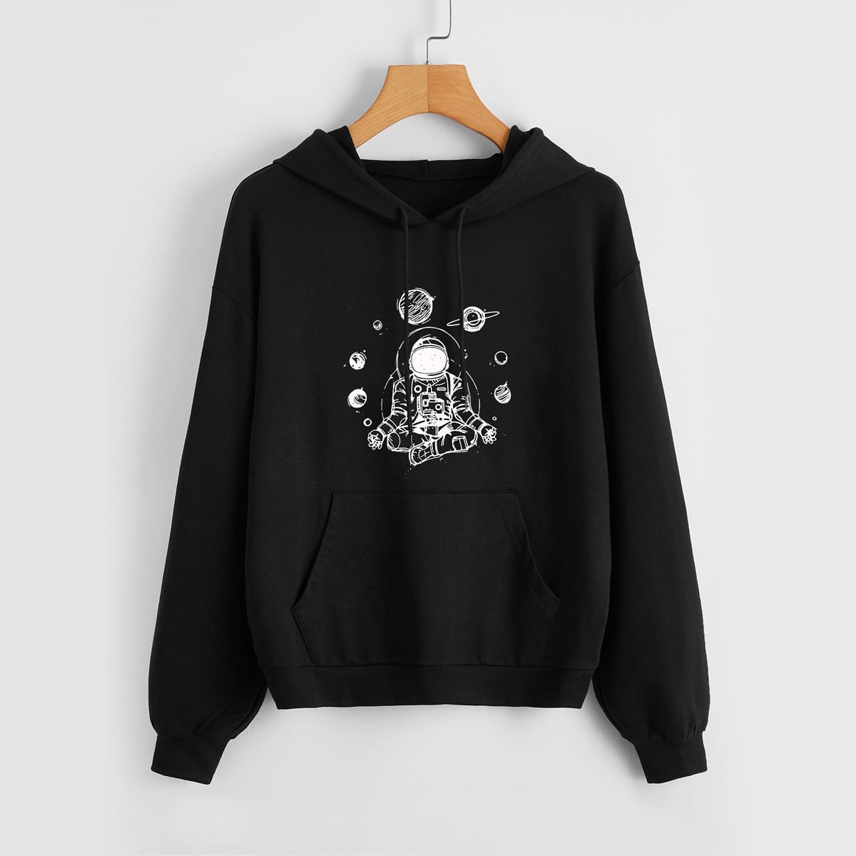 Image of Astronaut And Planet Print Drawstring Hoodie