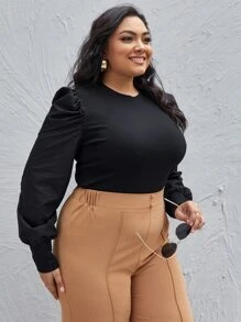 SHEIN Privé Top unicolor de manga farol - Negro - Ver 4