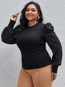 SHEIN Privé Top unicolor de manga farol - Negro - Ver 5