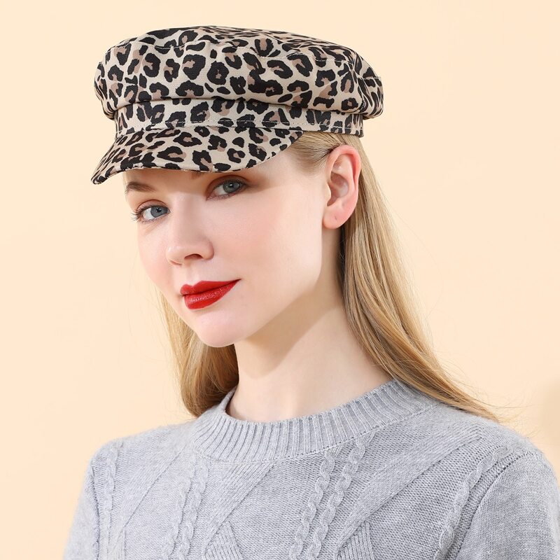 

Leopard Pattern Baker Boy Cap, Multicolor