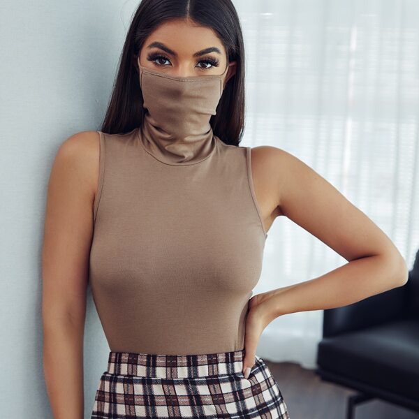

Mask Turtleneck Tank Top, Mocha brown