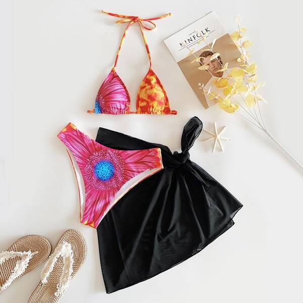 

3pack Tie Dye Mesh Micro Triangle Bikini Swimsuit, Multicolor