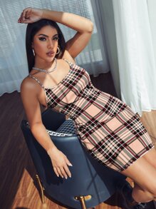 SHEIN EZwear Plaid Bodycon Dress - Multicolor - View 1
