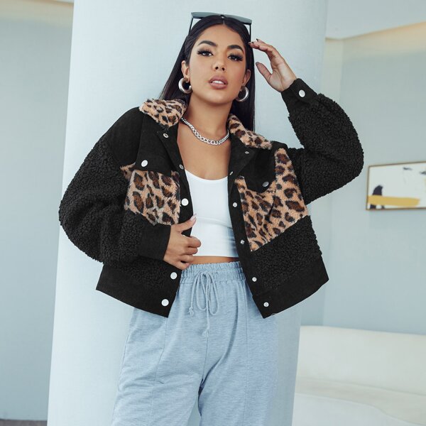 

Drop Shoulder Leopard Colorblock Jacket, Multicolor