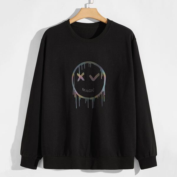 

Men Letter & Cartoon Graphic Sweatshirt, Black